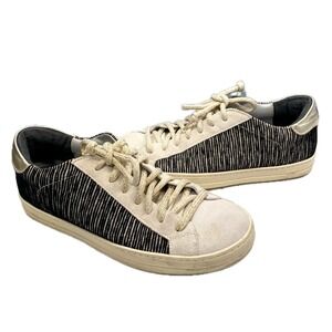 P448 You Can Surf Later Italian Leather Suede Stripe Sneakers Black Gold Size 37